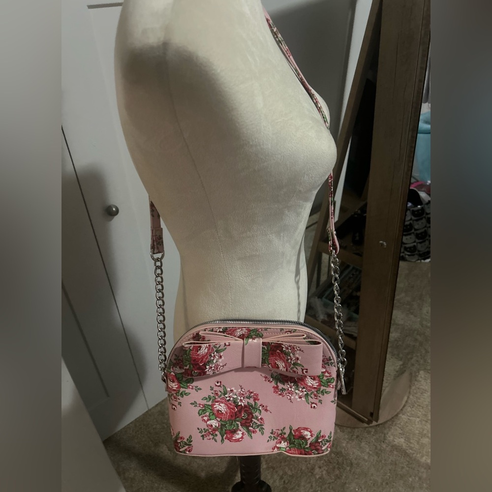 Betsey Johnson Pink Floral Crossbody Bag with Bow